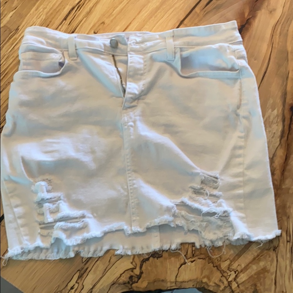 Distressed White Denim Skirt